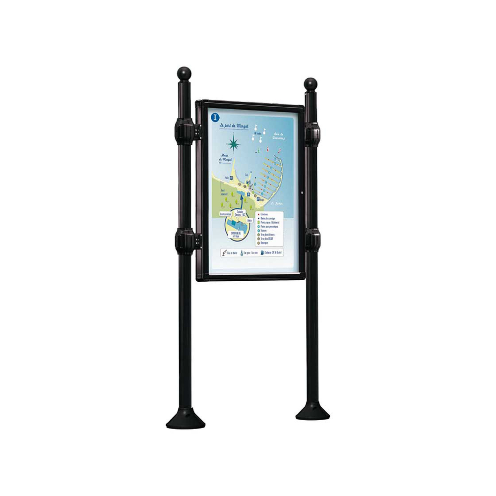 Panneau-vitrines d'information Boule RAL9005 - 1200x800 - Module initial - Double face - Sans bandeau-titre - PROCITY - 540102.9005