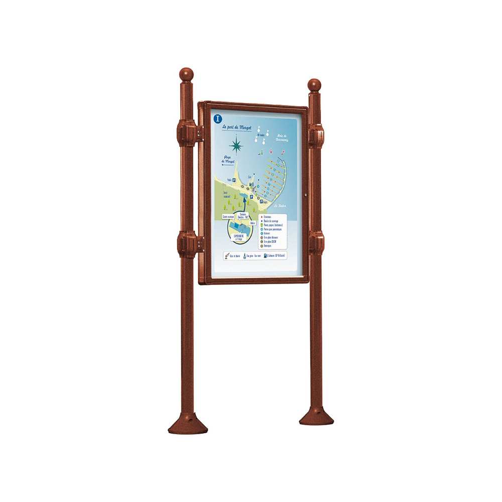Panneau-vitrines d'information Boule Aspect Corten - 1200x800 - Module initial - Double face - Sans bandeau-titre - PROCITY - 540102.S025