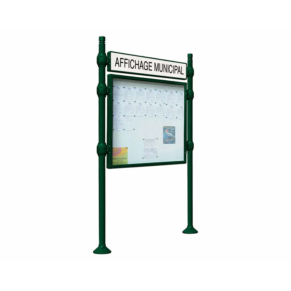 Panneau-vitrines d'information City RAL6005 - 800x1200 - Module initial - Simple face - Bandeau-titre - PROCITY - 590010.6005