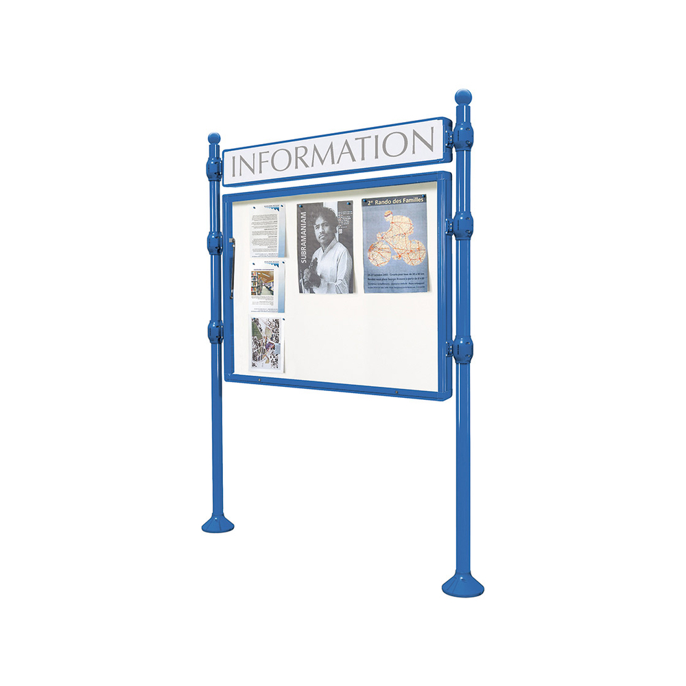 Panneau-vitrines d'information Boule RAL5010 - 800x1200 - Module initial - Simple face - Bandeau-titre - PROCITY - 590012.5010