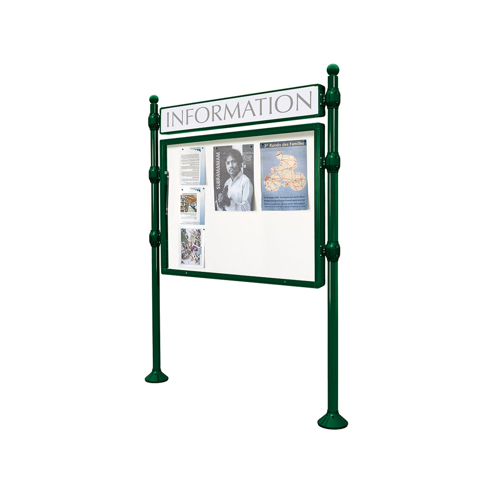 Panneau-vitrines d'information Boule RAL6005 - 800x1200 - Module initial - Simple face - Bandeau-titre - PROCITY - 590012.6005