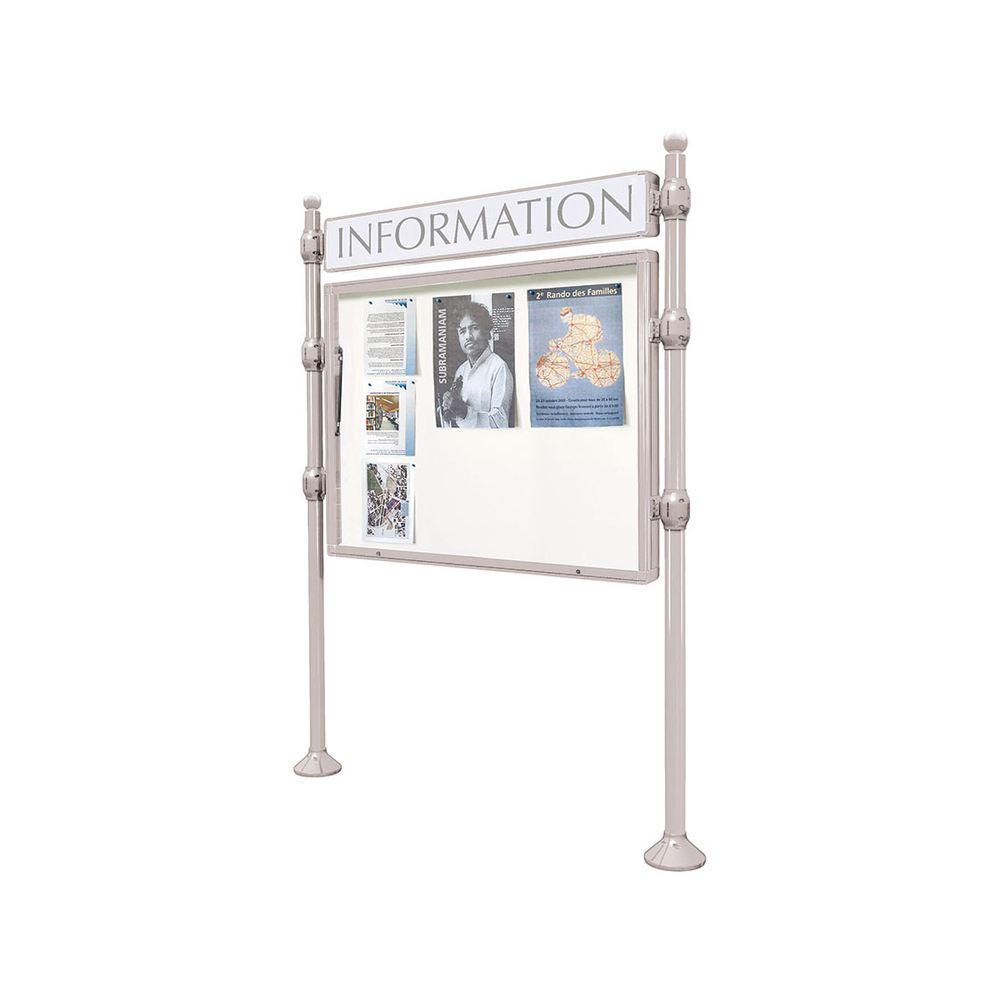 Panneau-vitrines d'information Boule RAL7044 - 800x1200 - Module initial - Simple face - Bandeau-titre - PROCITY - 590012.7044