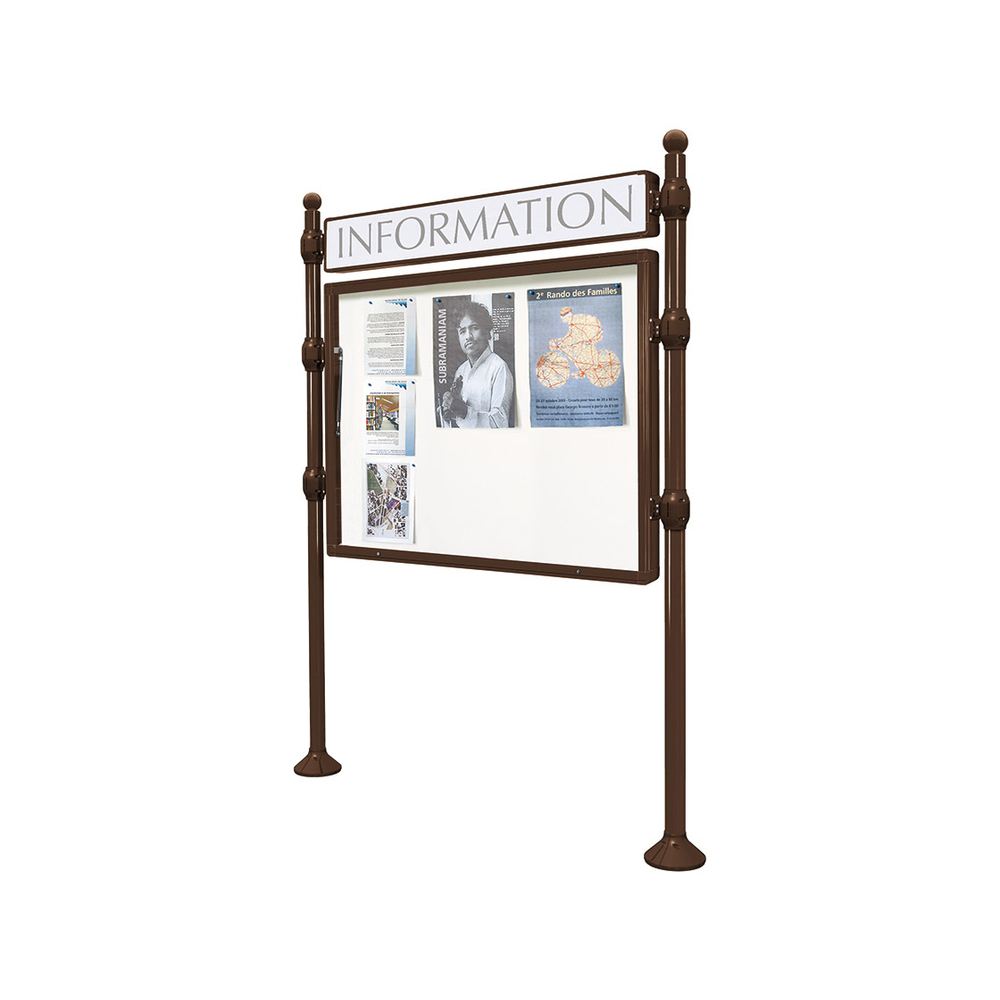 Panneau-vitrines d'information Boule RAL8017 - 800x1200 - Module initial - Simple face - Bandeau-titre - PROCITY - 590012.8017