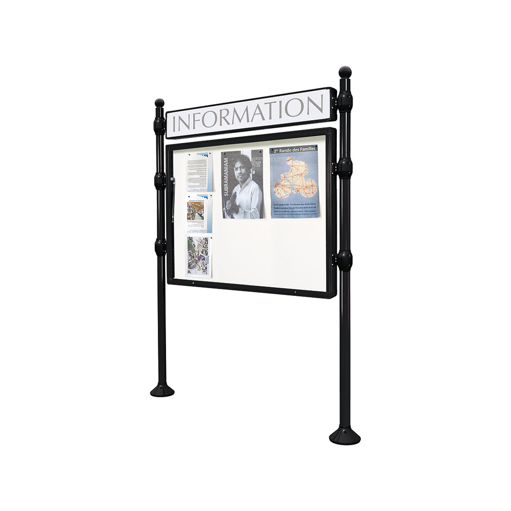 Panneau-vitrines d'information Boule RAL9005 - 800x1200 - Module initial - Simple face - Bandeau-titre - PROCITY - 590012.9005