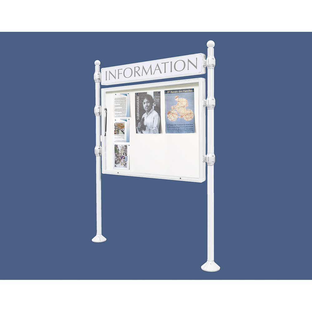 Panneau-vitrines d'information Boule RAL9010 - 800x1200 - Module initial - Simple face - Bandeau-titre - PROCITY - 590012.9010