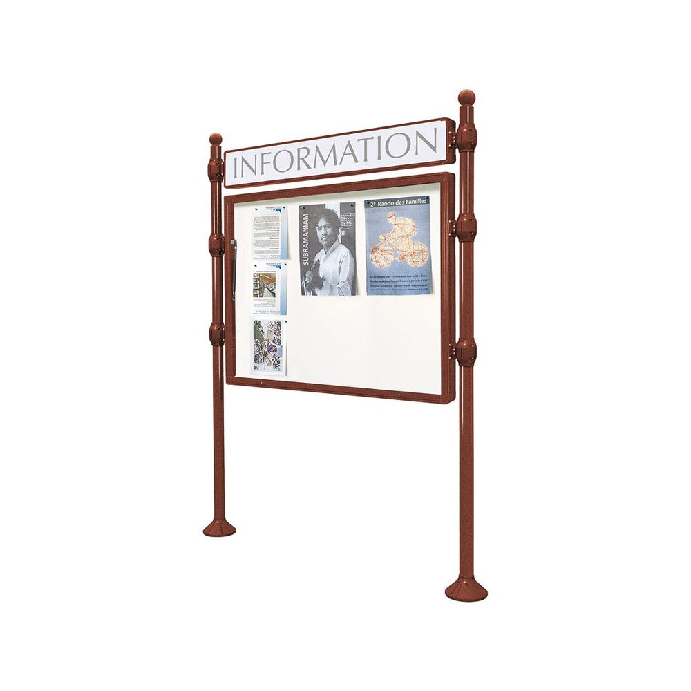 Panneau-vitrines d'information Boule Aspect Corten - 800x1200 - Module initial - Simple face - Bandeau-titre - PROCITY - 590012.S025