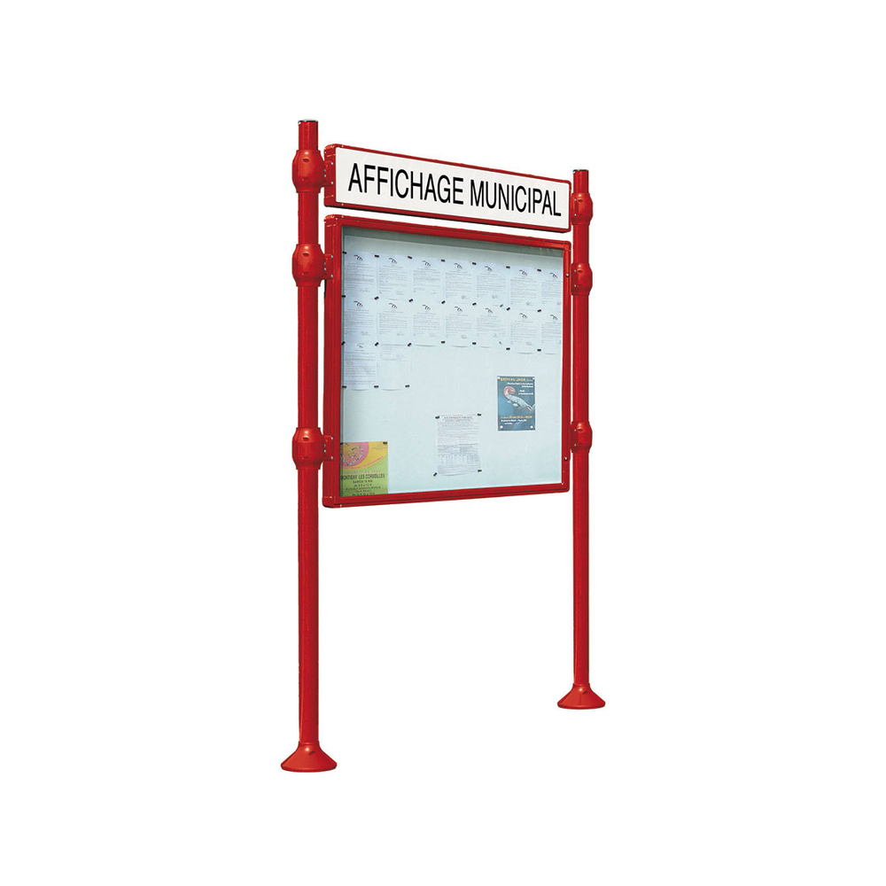 Panneau-vitrines d'information Inox brossé RAL3004 - 800x1200 - Module initial - Simple face - Bandeau-titre - PROCITY - 590019.3004