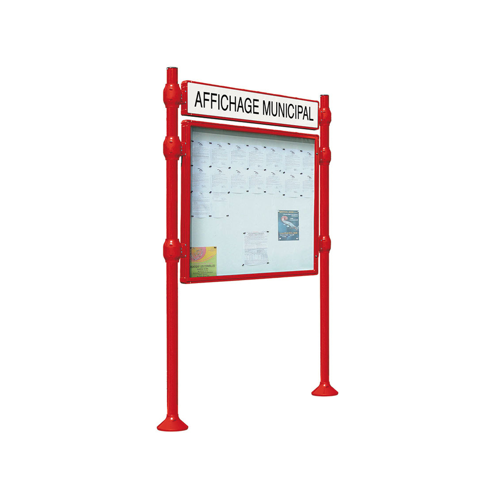 Panneau-vitrines d'information Inox brossé RAL3020 - 800x1200 - Module initial - Simple face - Bandeau-titre - PROCITY - 590019.3020