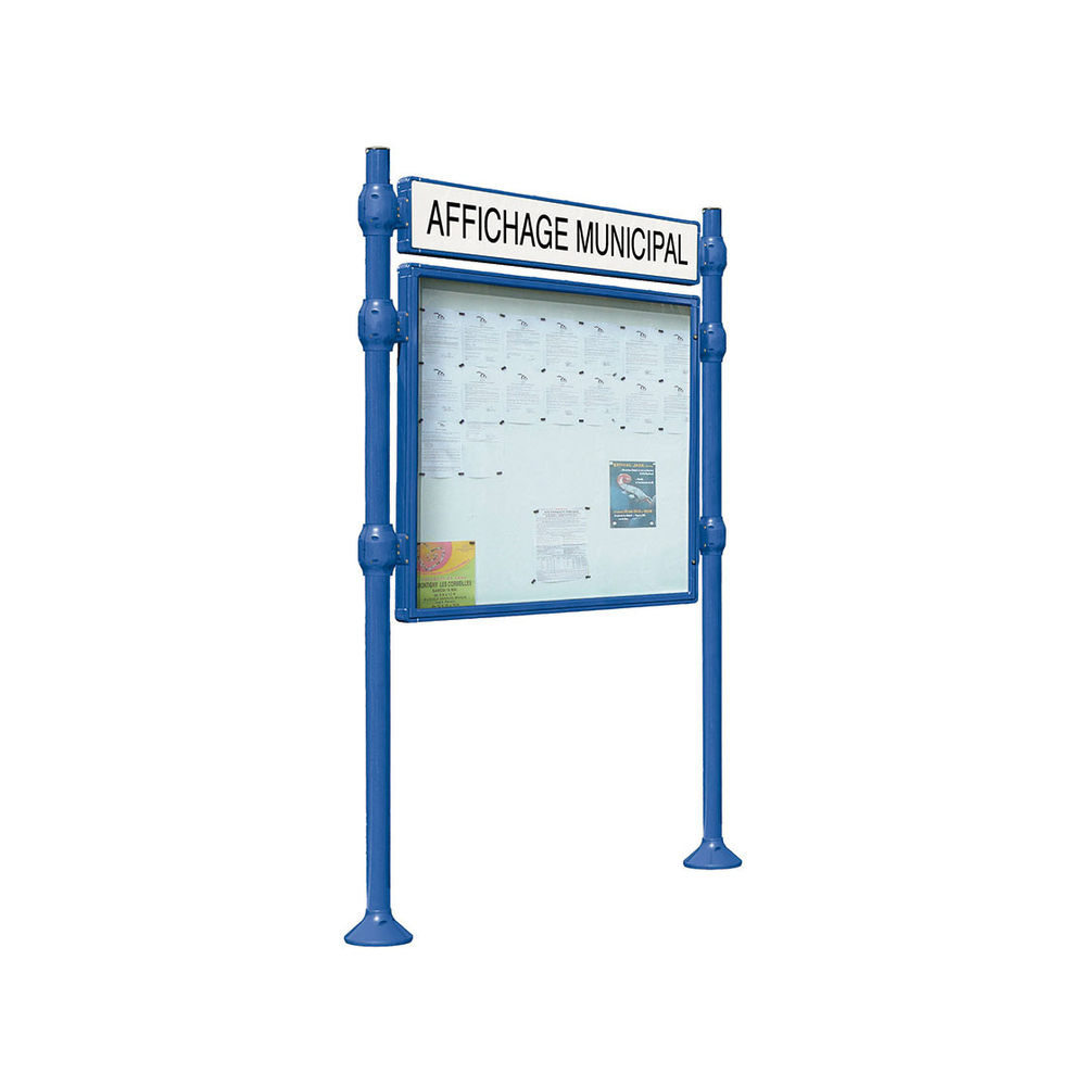 Panneau-vitrines d'information Inox brossé RAL5010 - 800x1200 - Module initial - Simple face - Bandeau-titre - PROCITY - 590019.5010