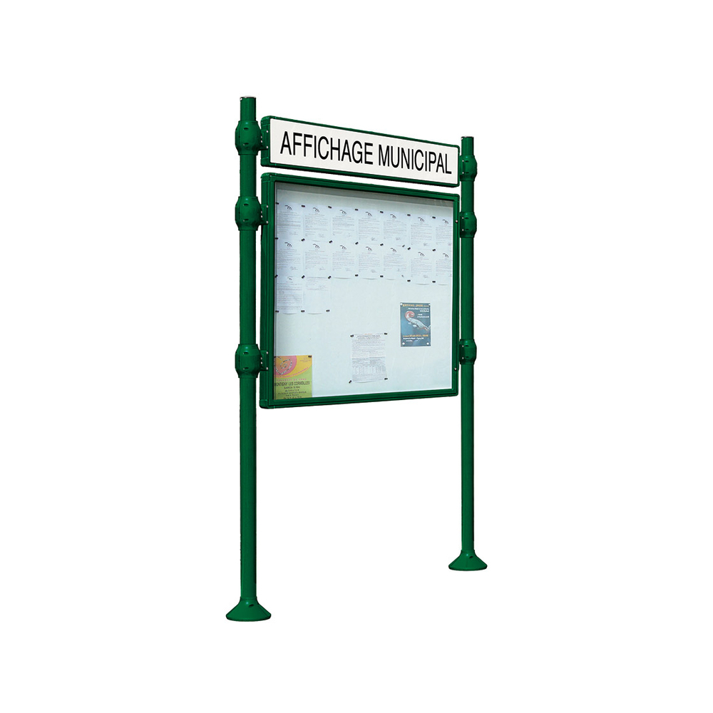 Panneau-vitrines d'information Inox brossé RAL6005 - 800x1200 - Module initial - Simple face - Bandeau-titre - PROCITY - 590019.6005