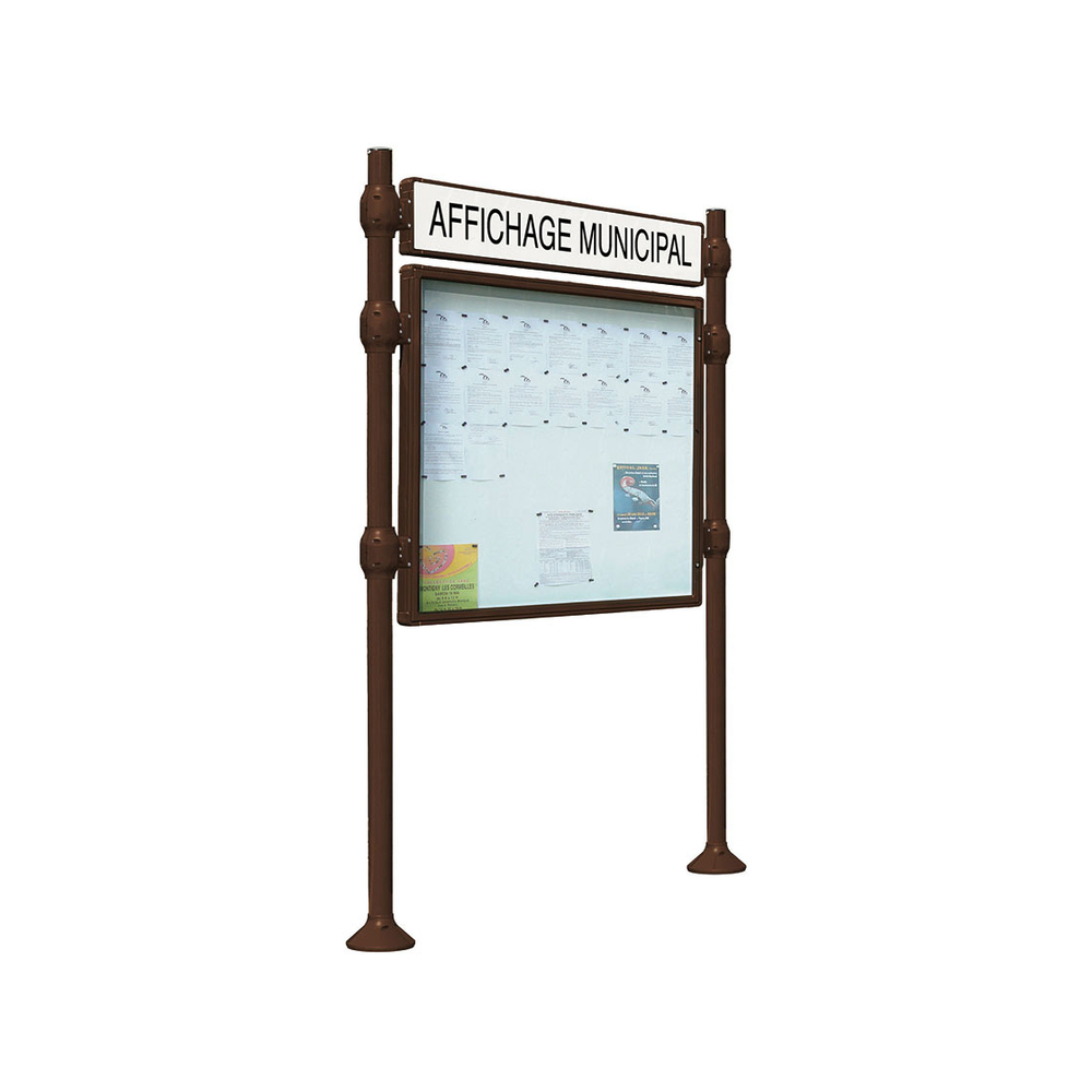 Panneau-vitrines d'information Inox brossé RAL8017 - 800x1200 - Module initial - Simple face - Bandeau-titre - PROCITY - 590019.8017