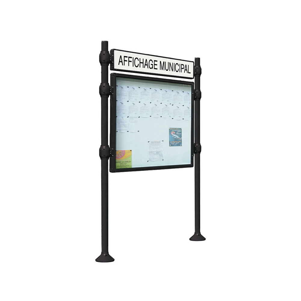 Panneau-vitrines d'information Inox brossé RAL9005 - 800x1200 - Module initial - Simple face - Bandeau-titre - PROCITY - 590019.9005