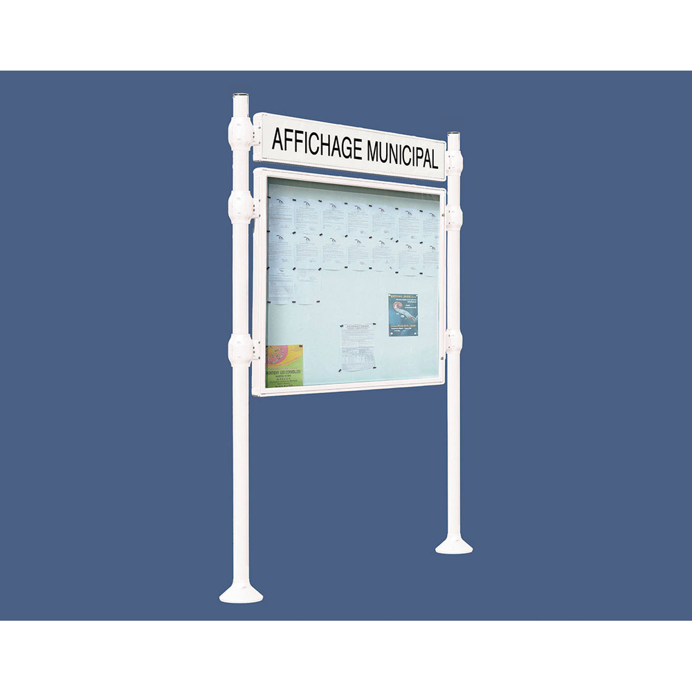 Panneau-vitrines d'information Inox brossé RAL9010 - 800x1200 - Module initial - Simple face - Bandeau-titre - PROCITY - 590019.9010