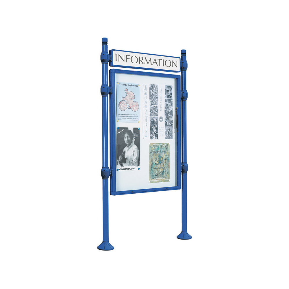 Panneau-vitrines d'information City RAL5010 - 1200x800 - Module initial - Simple face - Bandeau-titre - PROCITY - 590110.5010