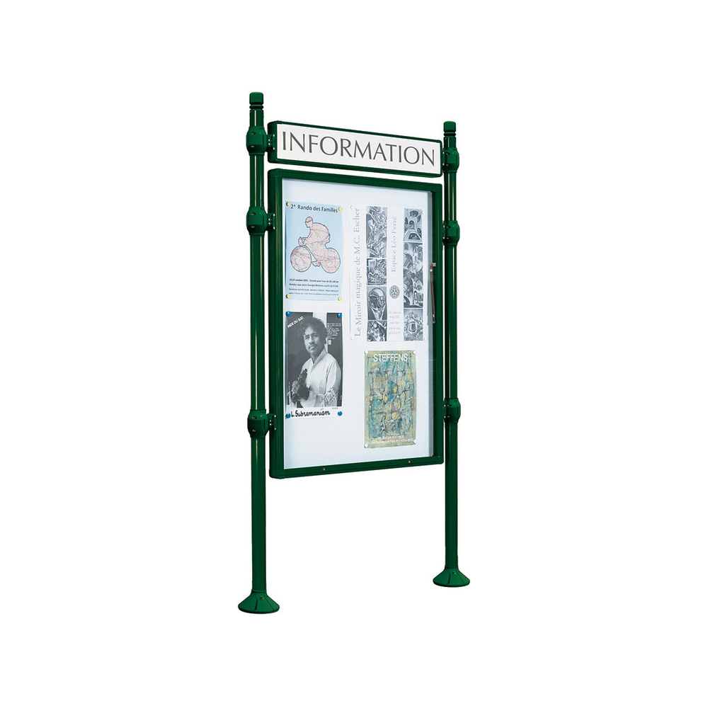 Panneau-vitrines d'information City RAL6005 - 1200x800 - Module initial - Simple face - Bandeau-titre - PROCITY - 590110.6005