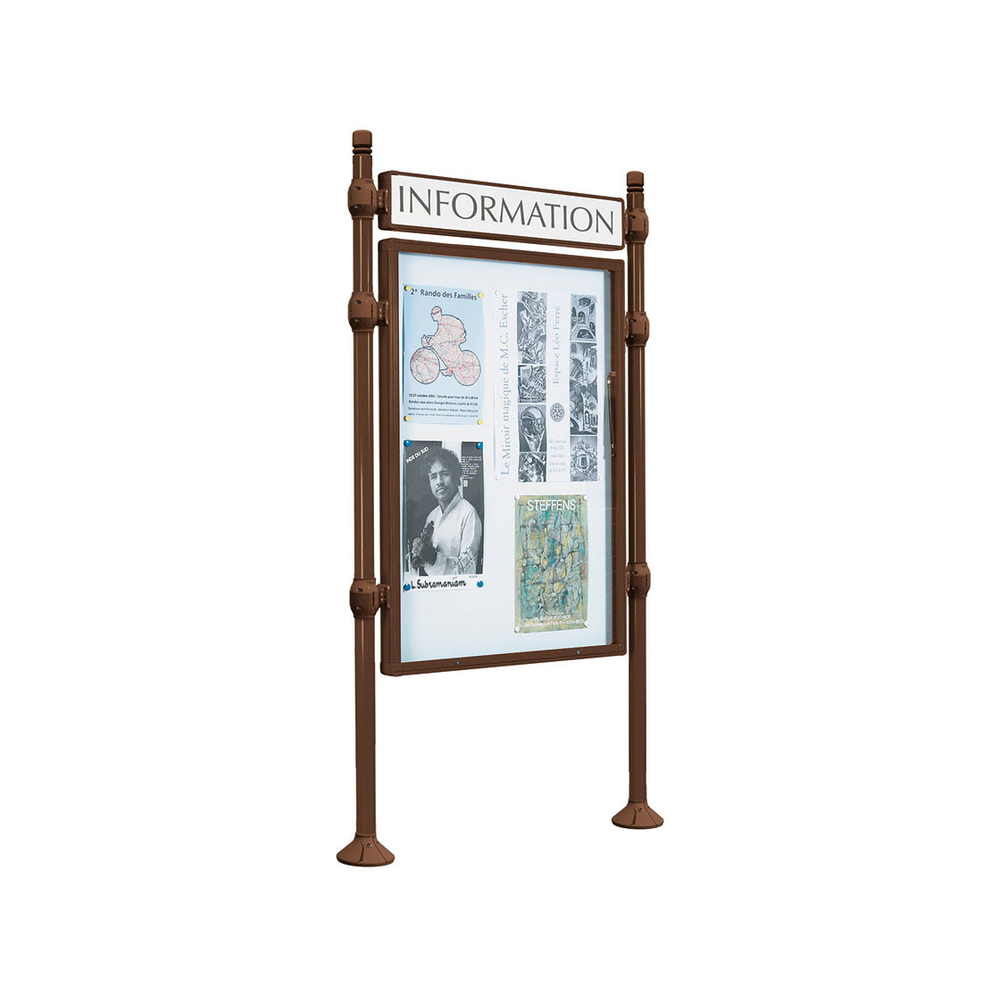 Panneau-vitrines d'information City RAL8017 - 1200x800 - Module initial - Simple face - Bandeau-titre - PROCITY - 590110.8017
