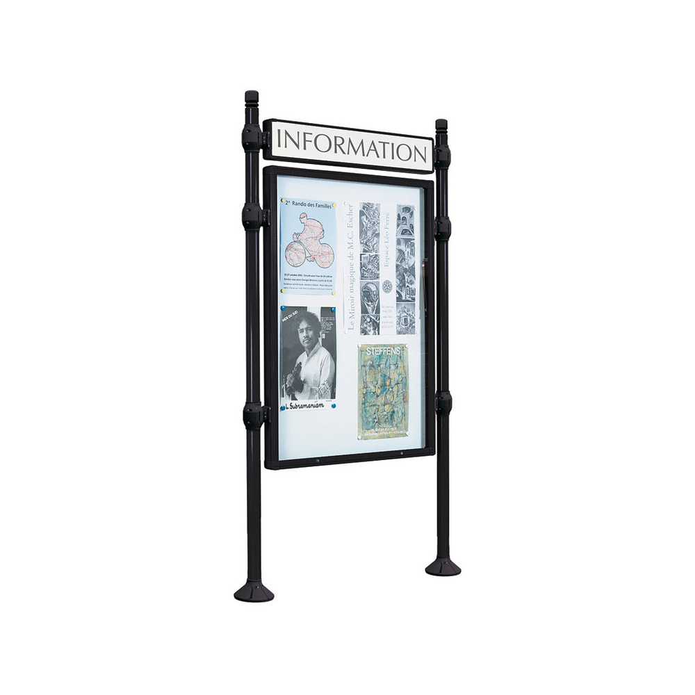 Panneau-vitrines d'information City RAL9005 - 1200x800 - Module initial - Simple face - Bandeau-titre - PROCITY - 590110.9005