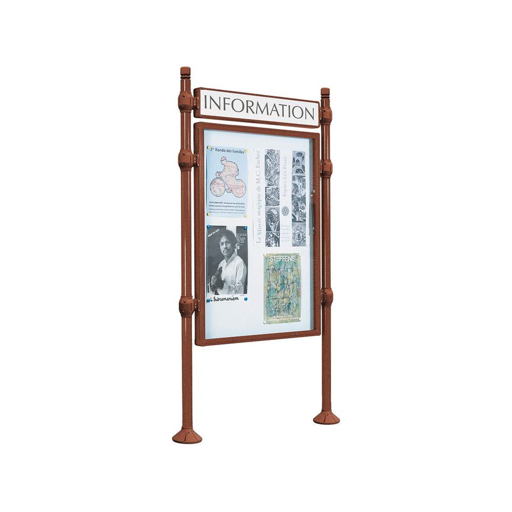 Panneau-vitrines d'information City Aspect Corten - 1200x800 - Module initial - Simple face - Bandeau-titre - PROCITY - 590110.S025