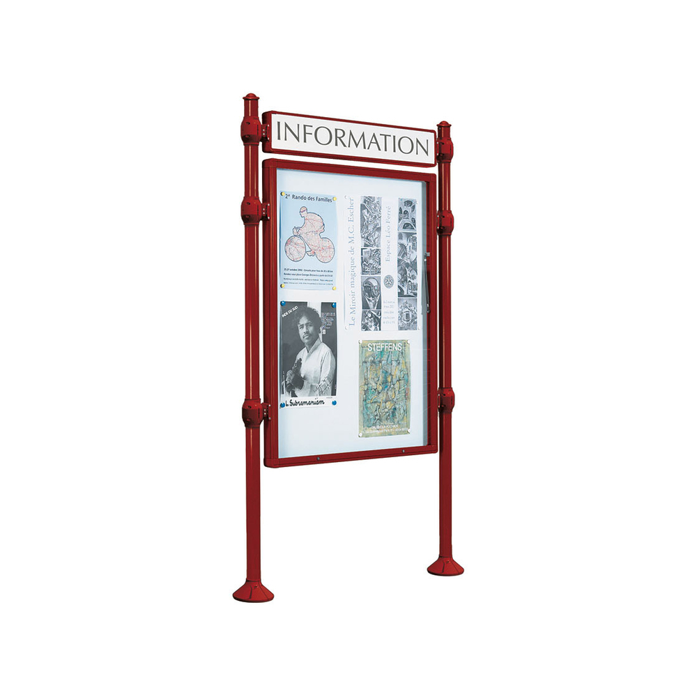 Panneau-vitrines d'information Agora RAL3004 - 1200x800 - Module initial - Simple face - Bandeau-titre - PROCITY - 590111.3004