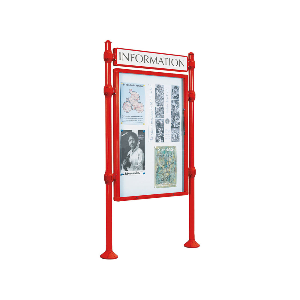 Panneau-vitrines d'information Agora RAL3020 - 1200x800 - Module initial - Simple face - Bandeau-titre - PROCITY - 590111.3020