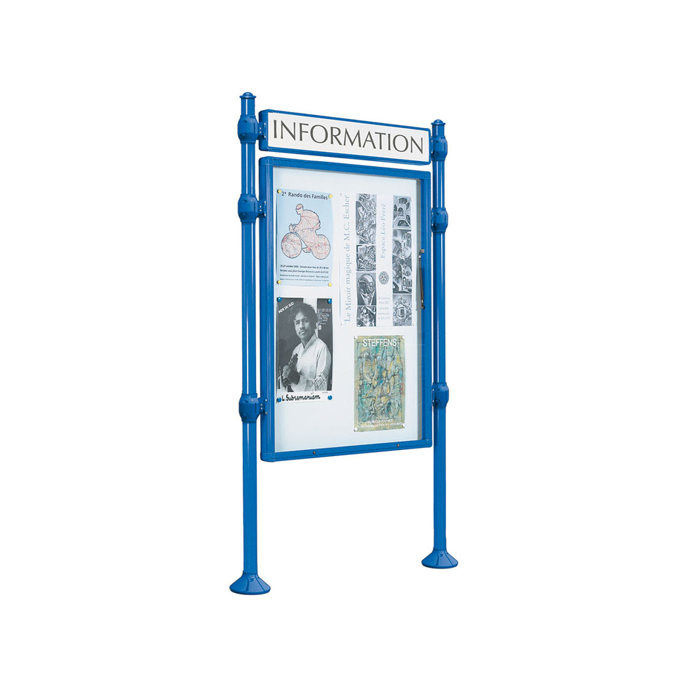 Panneau-vitrines d'information Agora RAL5010 - 1200x800 - Module initial - Simple face - Bandeau-titre - PROCITY - 590111.5010