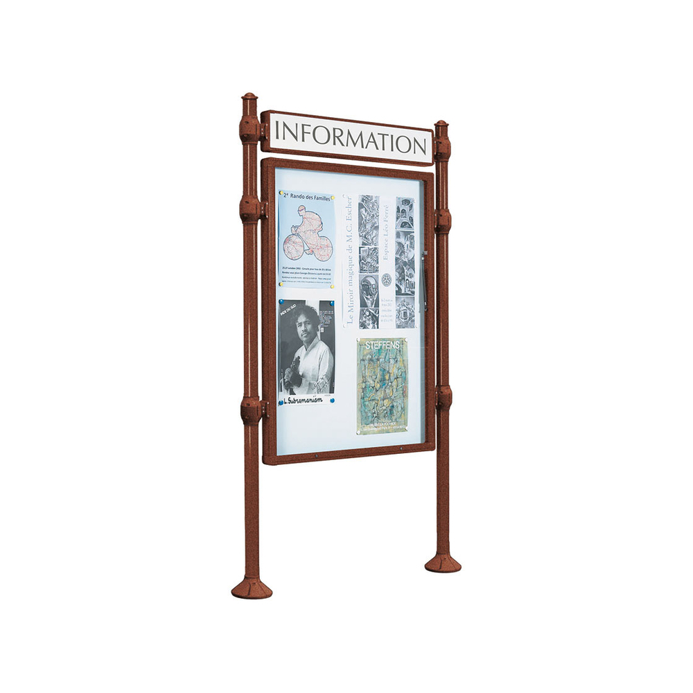 Panneau-vitrines d'information Agora Aspect Corten - 1200x800 - Module initial - Simple face - Bandeau-titre - PROCITY - 590111.S025