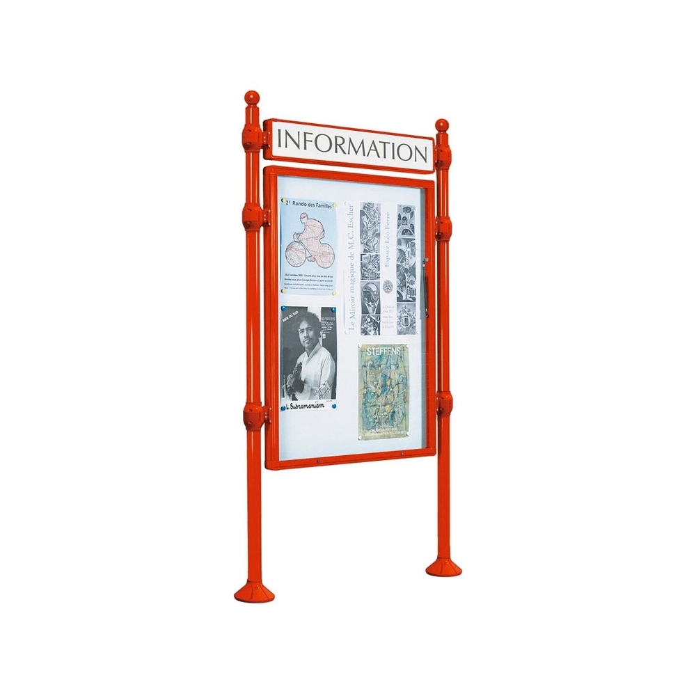 Panneau-vitrines d'information Boule RAL3020 - 1200x800 - Module initial - Simple face - Bandeau-titre - PROCITY - 590112.3020