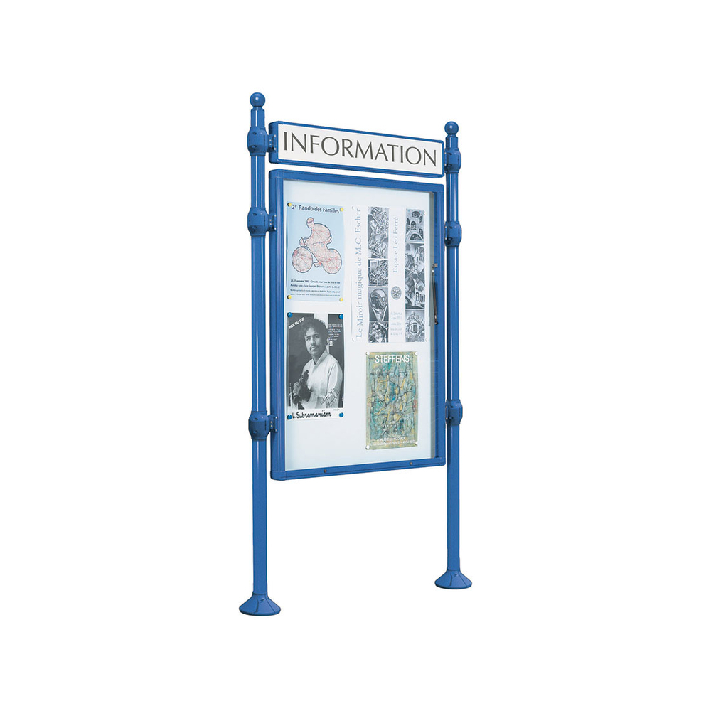 Panneau-vitrines d'information Boule RAL5010 - 1200x800 - Module initial - Simple face - Bandeau-titre - PROCITY - 590112.5010