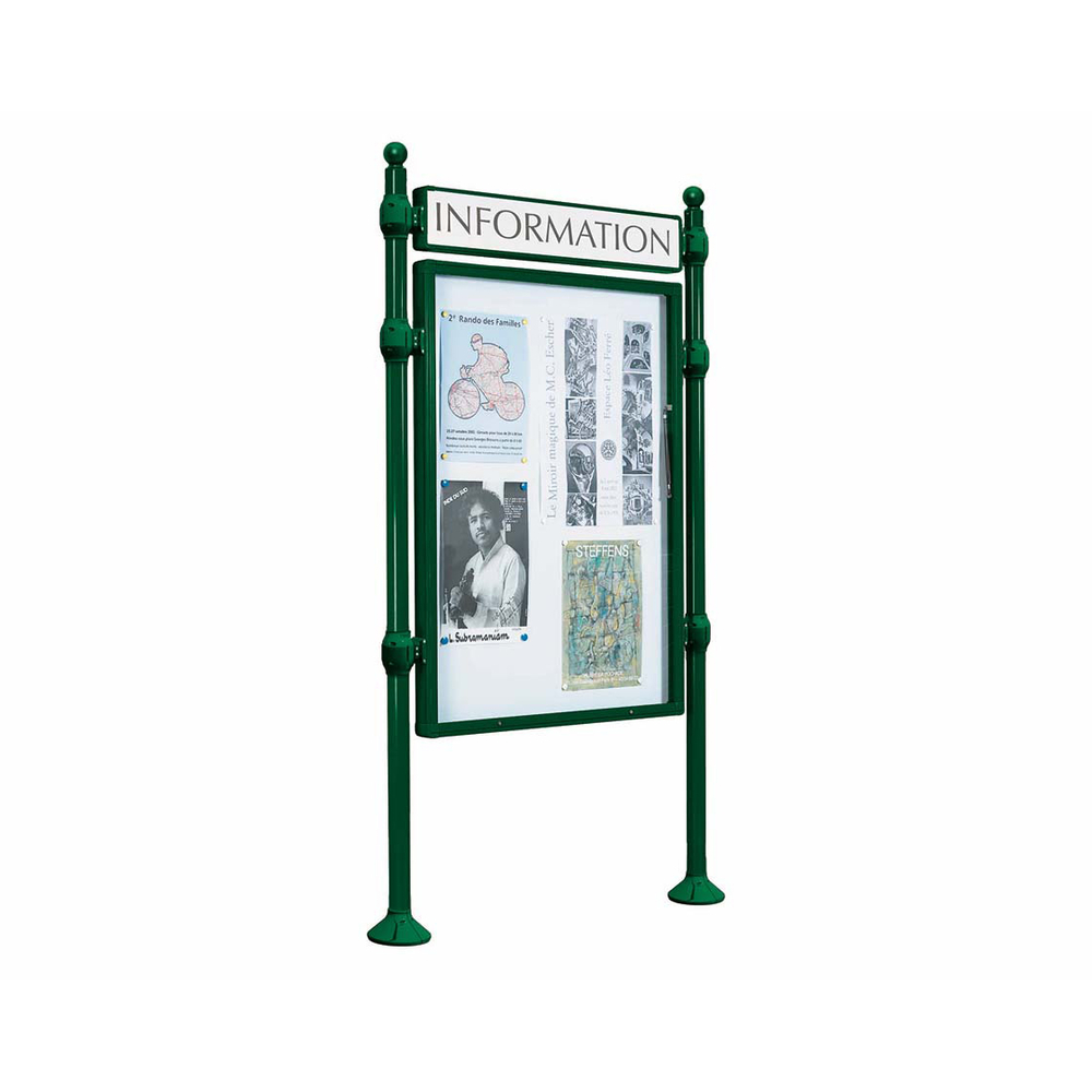 Panneau-vitrines d'information Boule RAL6005 - 1200x800 - Module initial - Simple face - Bandeau-titre - PROCITY - 590112.6005