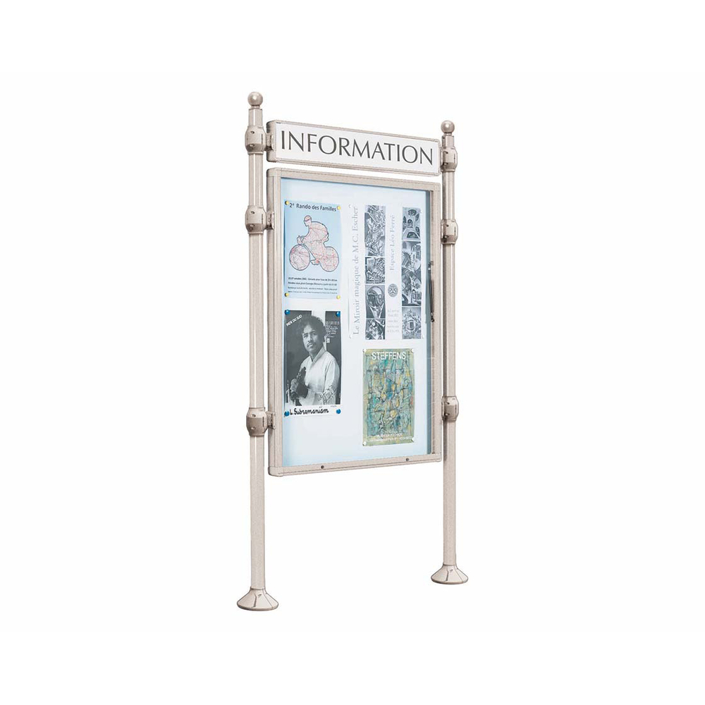 Panneau-vitrines d'information Boule RAL7044 - 1200x800 - Module initial - Simple face - Bandeau-titre - PROCITY - 590112.7044