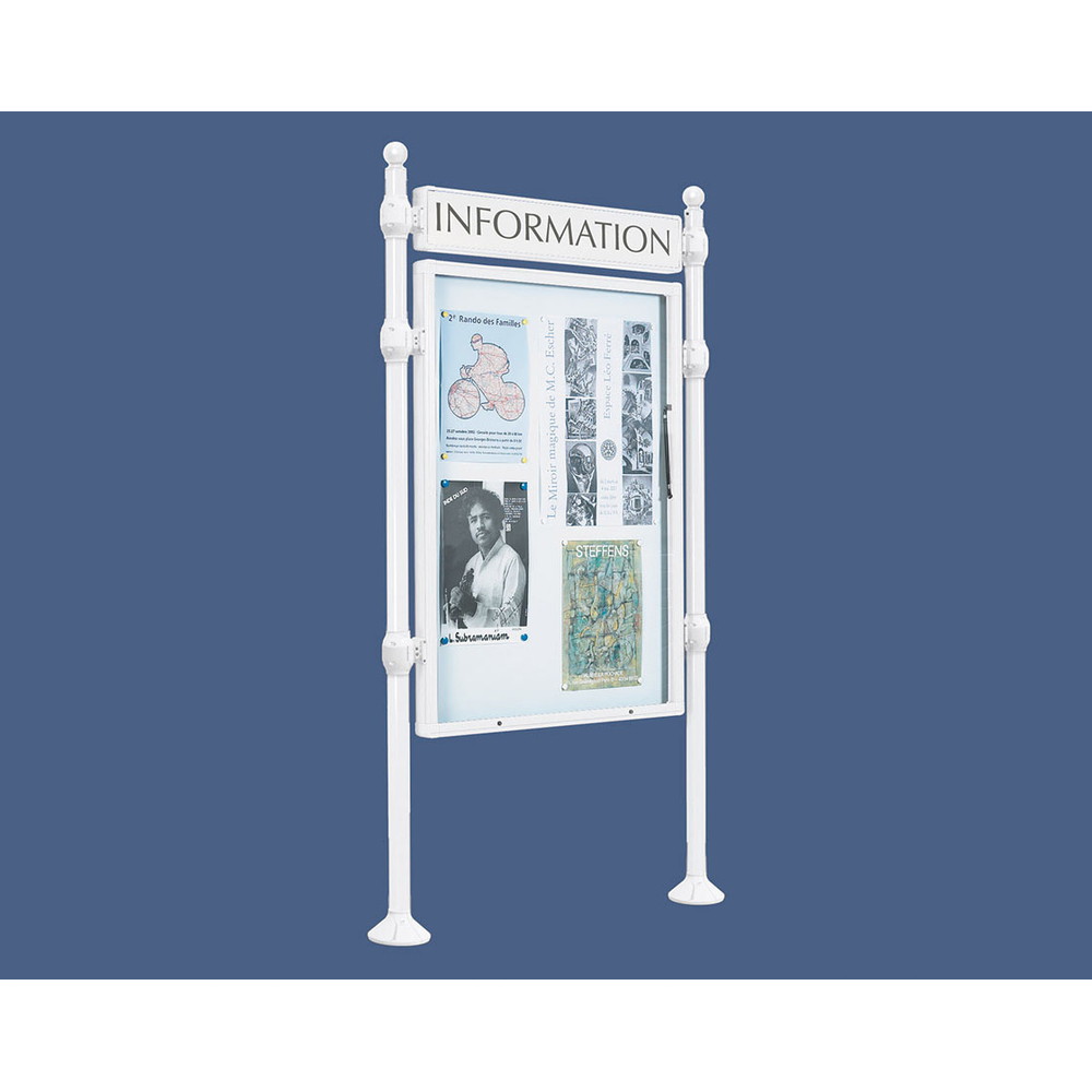 Panneau-vitrines d'information Boule RAL9010 - 1200x800 - Module initial - Simple face - Bandeau-titre - PROCITY - 590112.9010