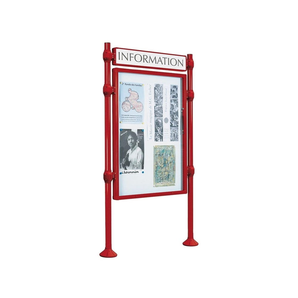 Panneau-vitrines d'information Inox brossé RAL3004 - 1200x800 - Module initial - Simple face - Bandeau-titre - PROCITY - 590119.3004