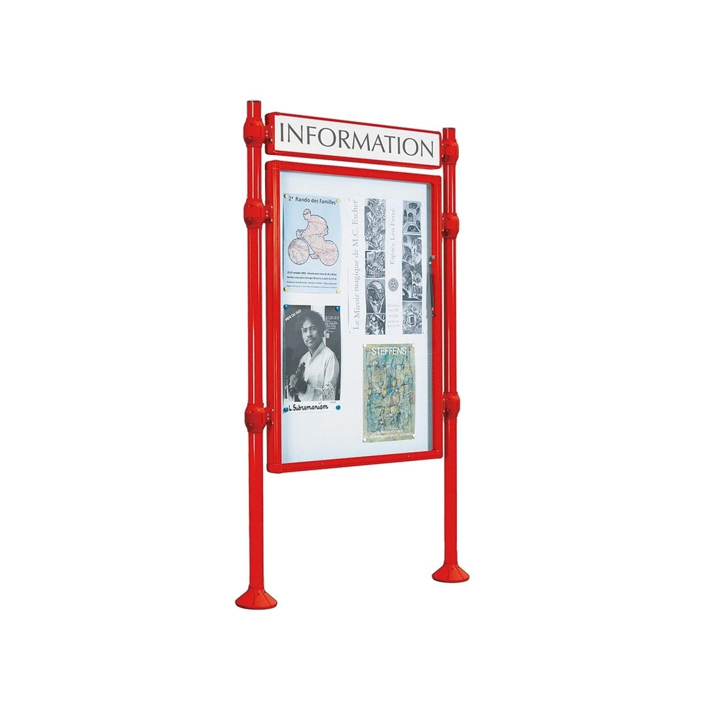 Panneau-vitrines d'information Inox brossé RAL3020 - 1200x800 - Module initial - Simple face - Bandeau-titre - PROCITY - 590119.3020
