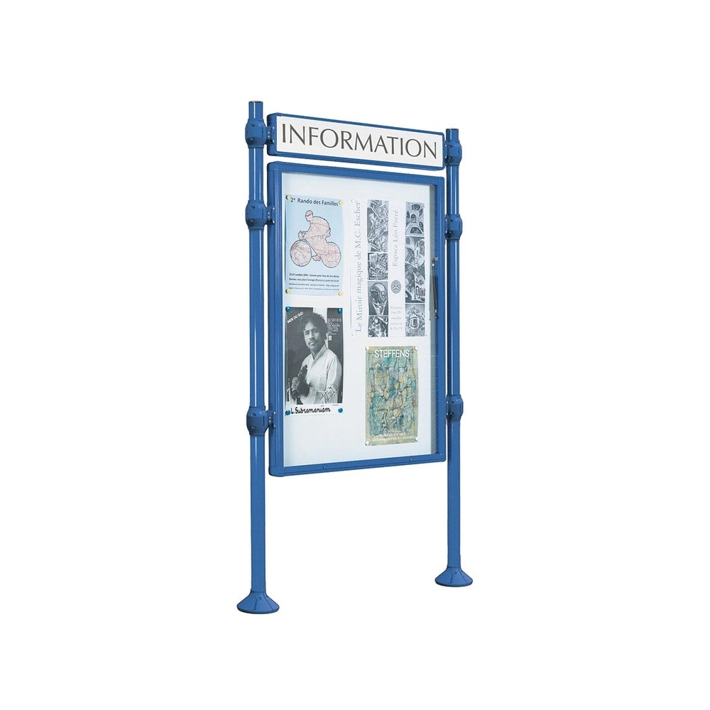 Panneau-vitrines d'information Inox brossé RAL5010 - 1200x800 - Module initial - Simple face - Bandeau-titre - PROCITY - 590119.5010