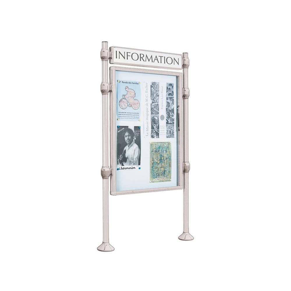 Panneau-vitrines d'information Inox brossé RAL7044 - 1200x800 - Module initial - Simple face - Bandeau-titre - PROCITY - 590119.7044