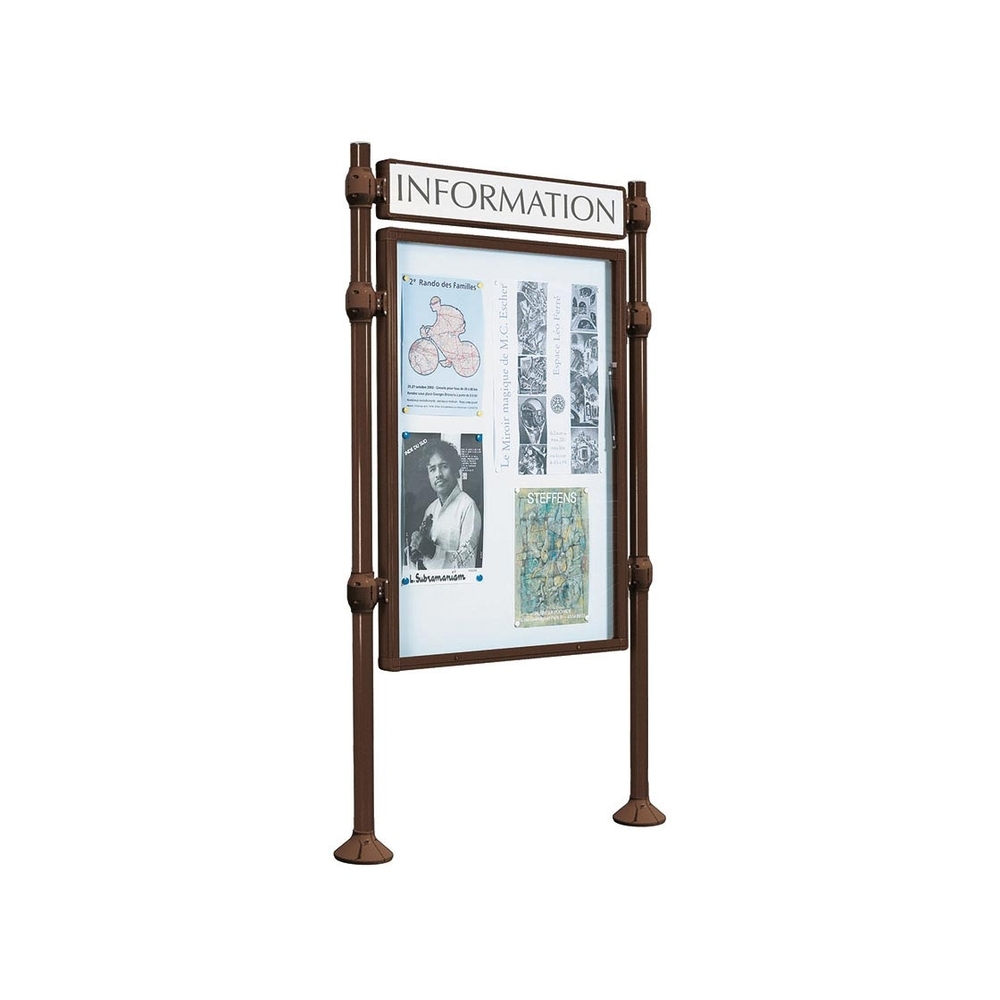 Panneau-vitrines d'information Inox brossé RAL8017 - 1200x800 - Module initial - Simple face - Bandeau-titre - PROCITY - 590119.8017