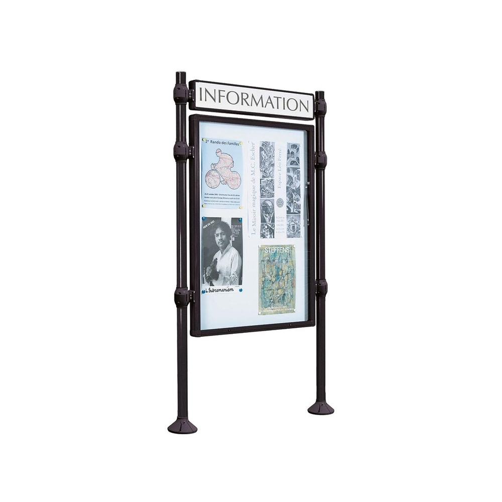 Panneau-vitrines d'information Inox brossé RAL9005 - 1200x800 - Module initial - Simple face - Bandeau-titre - PROCITY - 590119.9005