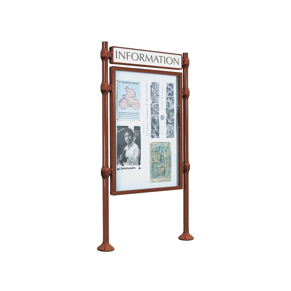 Panneau-vitrines d'information Inox brossé Aspect Corten - 1200x800 - Module initial - Simple face - Bandeau-titre - PROCITY - 590119.S025