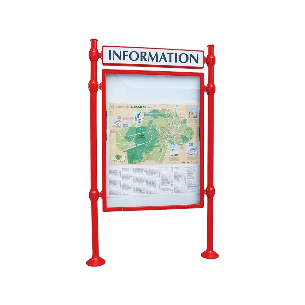 Panneau-vitrines d'information Agora RAL3020 - 1600x1200 - Module initial - Simple face - Bandeau-titre - PROCITY - 590311.3020