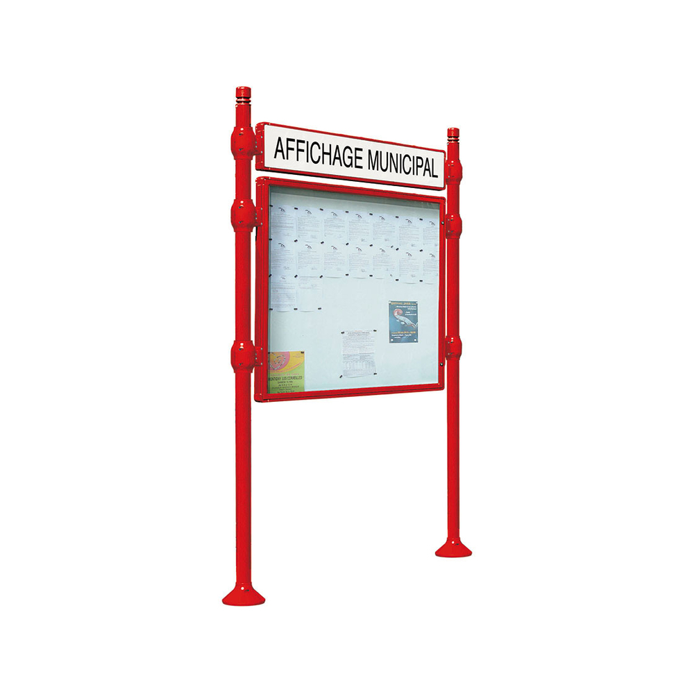 Panneau-vitrines d'information City RAL3020 - 800x1200 - Module initial - Double face - Bandeau-titre - PROCITY - 590410.3020