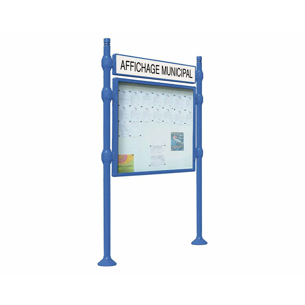 Panneau-vitrines d'information City RAL5010 - 800x1200 - Module initial - Double face - Bandeau-titre - PROCITY - 590410.5010