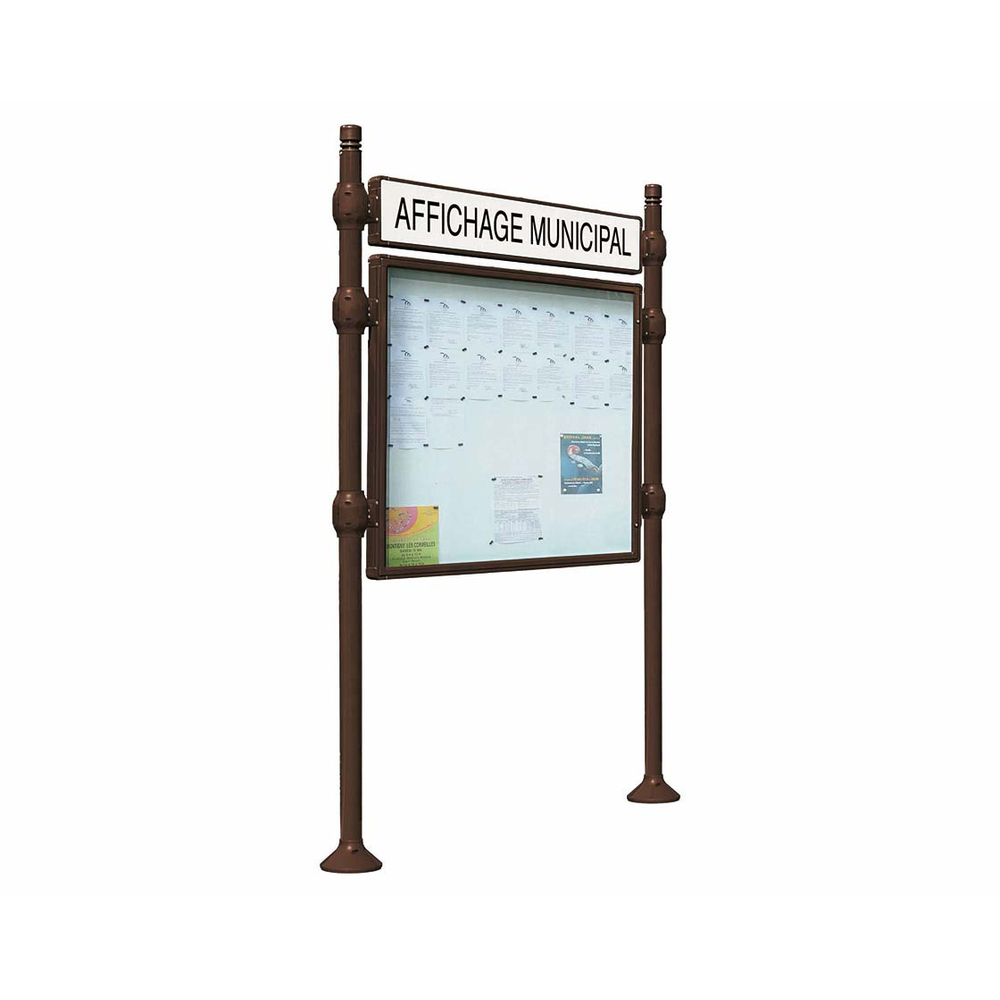 Panneau-vitrines d'information City RAL8017 - 800x1200 - Module initial - Double face - Bandeau-titre - PROCITY - 590410.8017