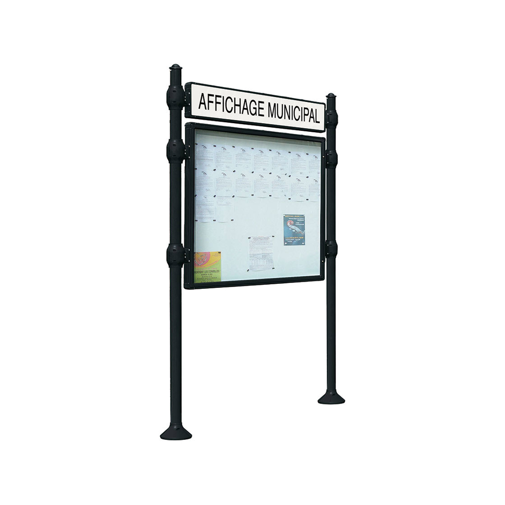 Panneau-vitrines d'information Agora RAL9005 - 800x1200 - Module initial - Double face - Bandeau-titre - PROCITY - 590411.9005