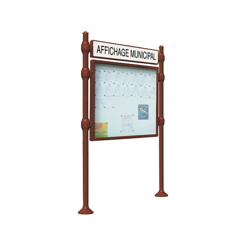 Panneau-vitrines d'information Agora Aspect Corten - 800x1200 - Module initial - Double face - Bandeau-titre - PROCITY - 590411.S025