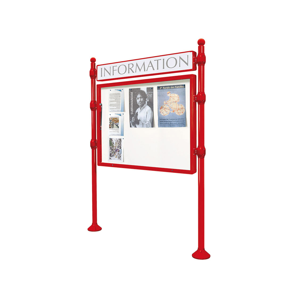 Panneau-vitrines d'information Boule RAL3020 - 800x1200 - Module initial - Double face - Bandeau-titre - PROCITY - 590412.3020