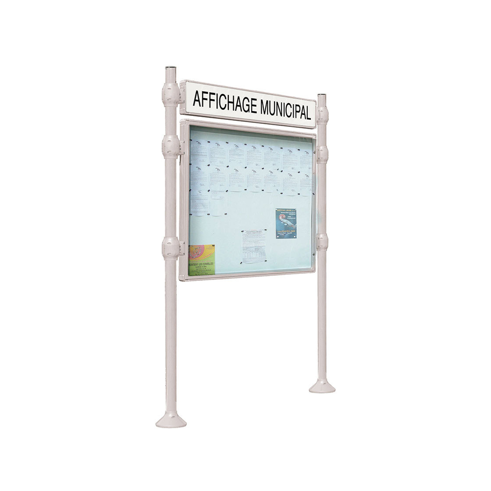 Panneau-vitrines d'information Inox brossé RAL7044 - 800x1200 - Module initial - Double face - Bandeau-titre - PROCITY - 590419.7044