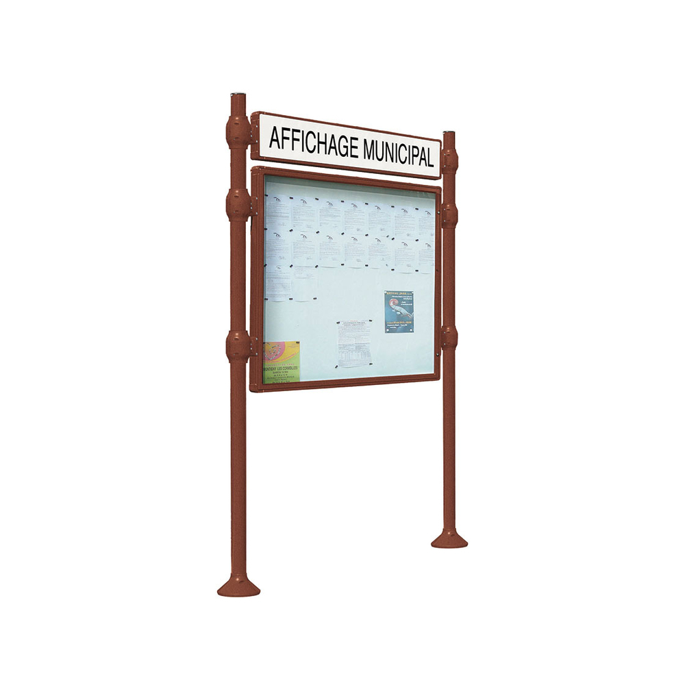 Panneau-vitrines d'information Inox brossé Aspect Corten - 800x1200 - Module initial - Double face - Bandeau-titre - PROCITY - 590419.S025