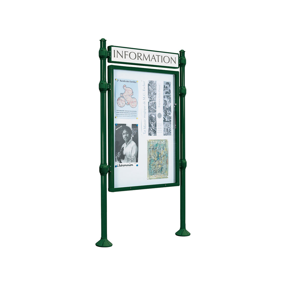 Panneau-vitrines d'information Agora RAL6005 - 1200x800 - Module initial - Double face - Bandeau-titre - PROCITY - 590511.6005
