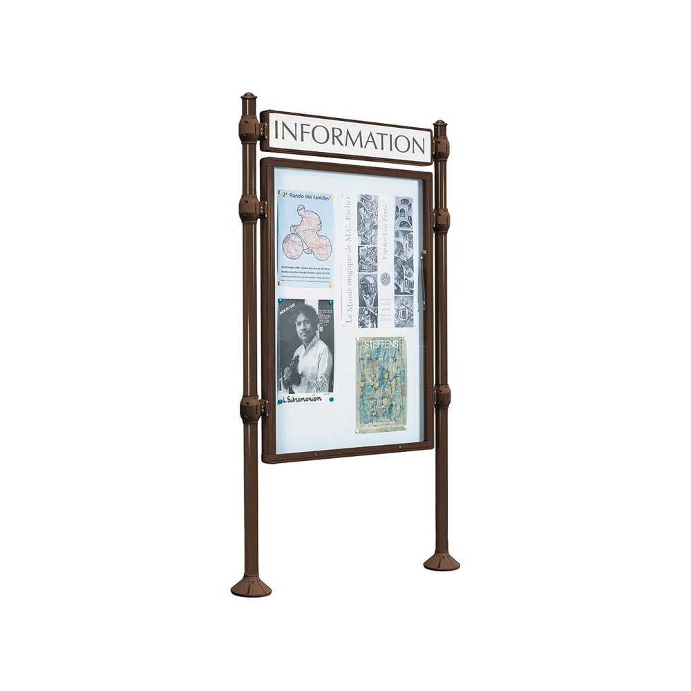 Panneau-vitrines d'information Agora RAL8017 - 1200x800 - Module initial - Double face - Bandeau-titre - PROCITY - 590511.8017