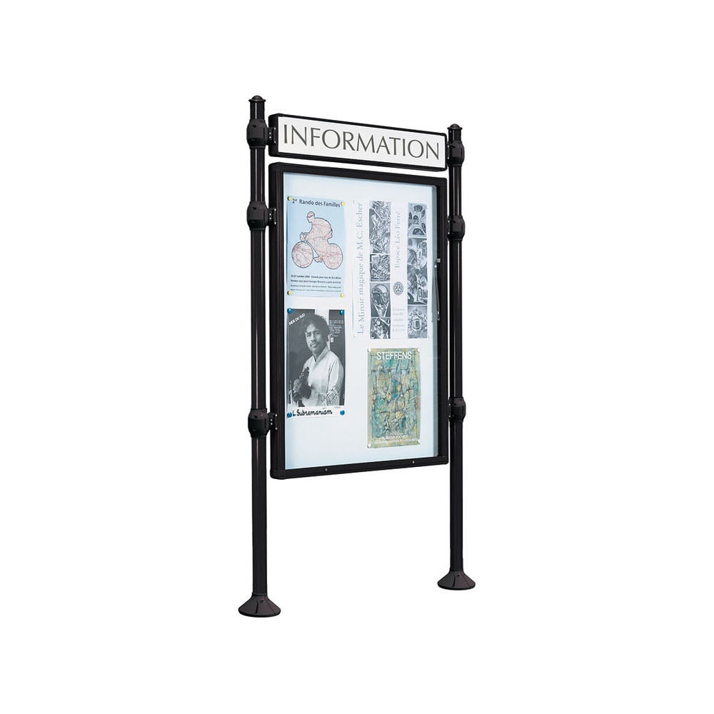 Panneau-vitrines d'information Agora RAL9005 - 1200x800 - Module initial - Double face - Bandeau-titre - PROCITY - 590511.9005